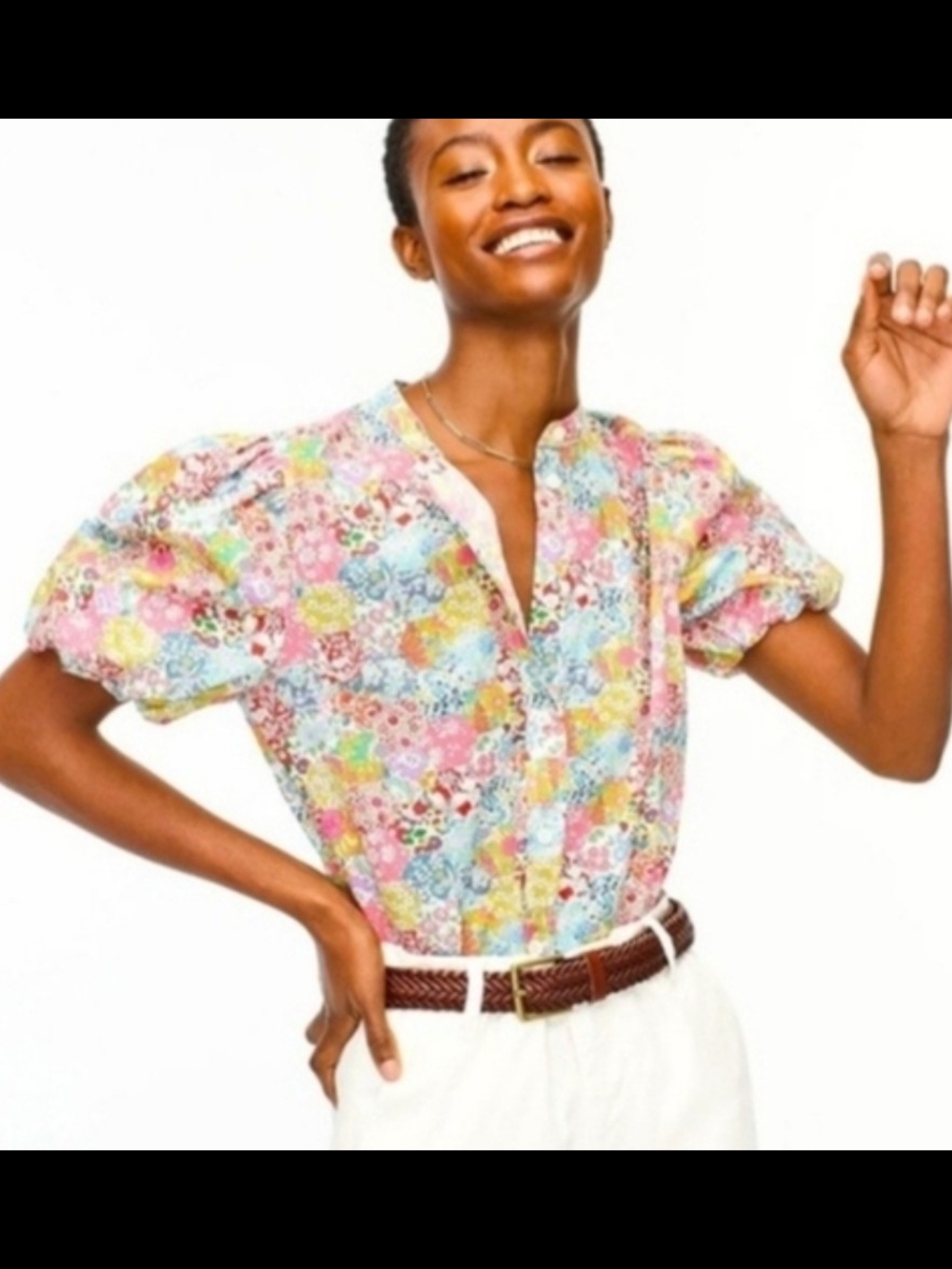 J. Crew Pastel Multi Floral Puff-Sleeve Blouse